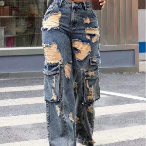 Jeans High Waist Destroyed Black Style