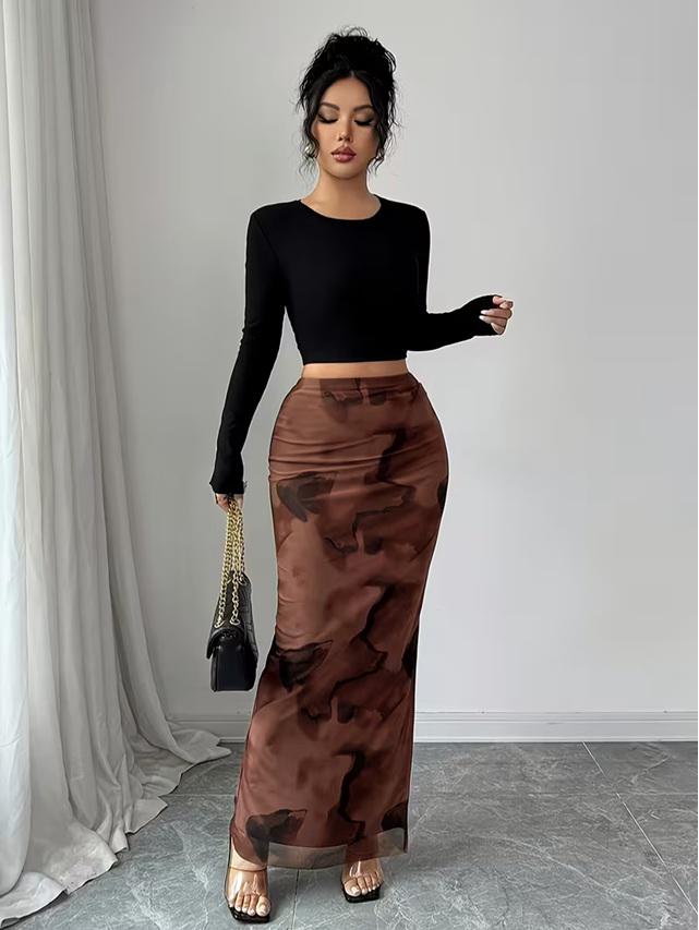 Falda Larga Café Elegant Flow - Image 2